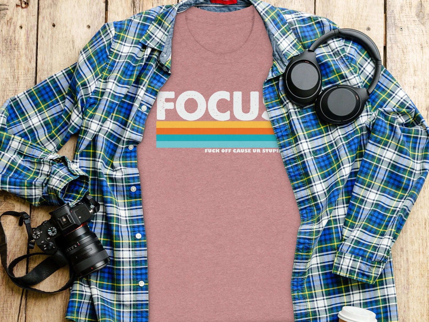 Focus Colorful Stripes with Funny Quote Graphic T-Shirt