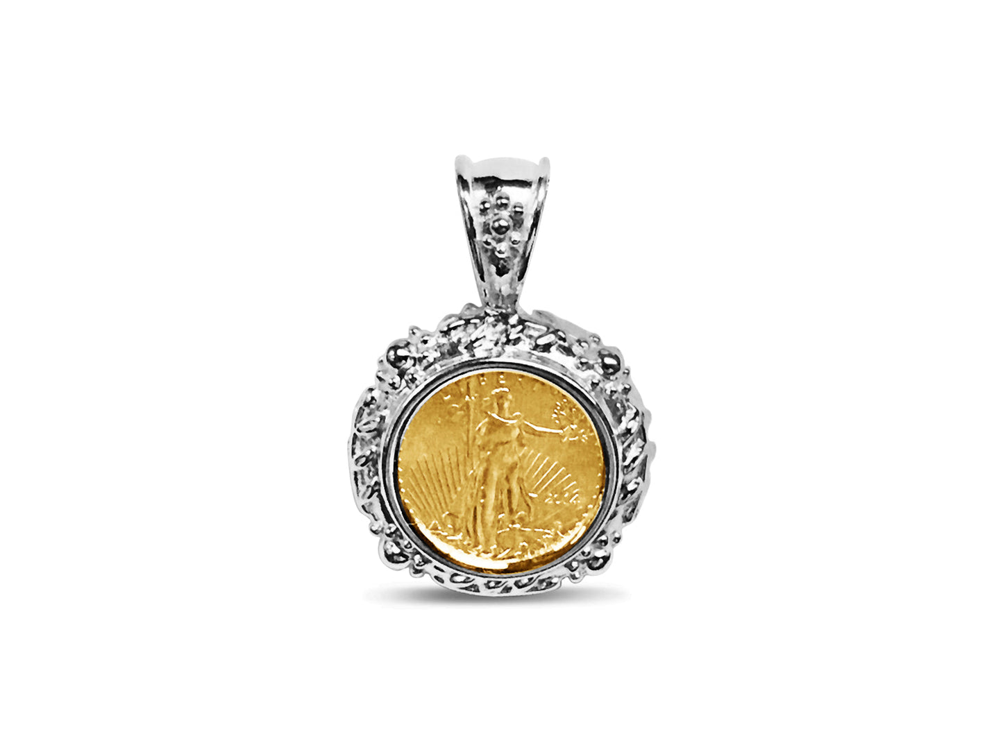 Fancy Solid White/Yellow/Rose Gold Handmade Coin Pendant , 1/10oz Coin ,