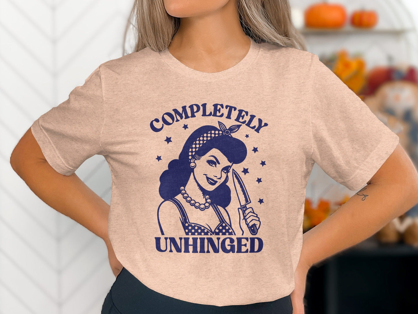 Retro Completely Unhinged Woman Holding Knife T-Shirt