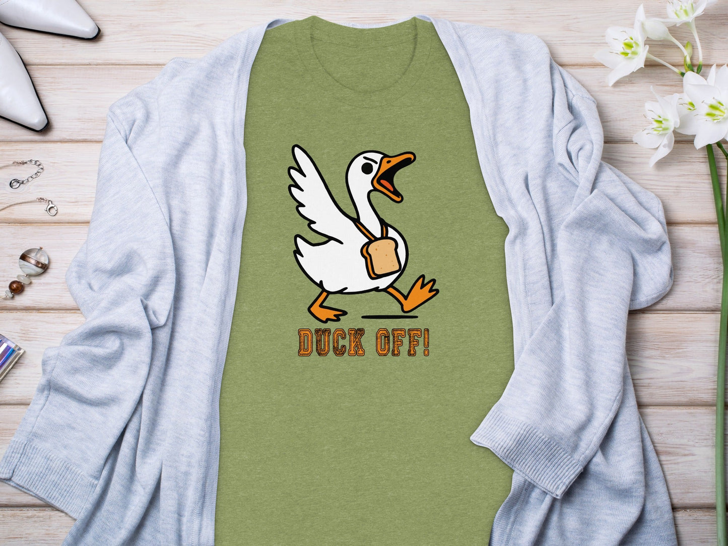 Duck Off Funny Angry Goose with Bread Slice T-Shirt