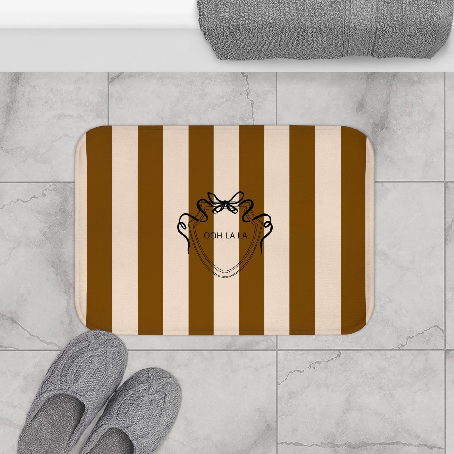Striped 'Ooh La La' Bath Mat — Brown & Beige Bathroom Rug