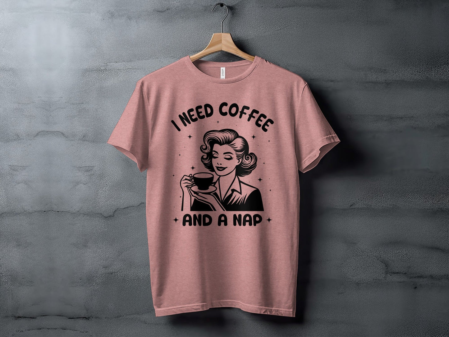 Retro Woman I Need Coffee And A Nap Graphic Design T-Shirt