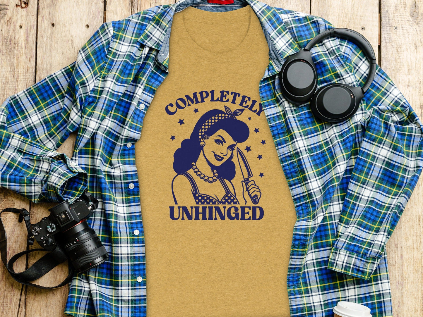 Retro Completely Unhinged Woman Holding Knife T-Shirt