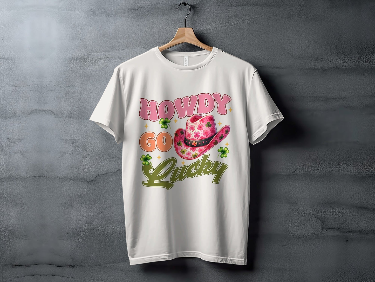 Howdy Go Lucky T-Shirts, St Patricks Day, Cowboy Hat, Shamrock, Good Luck, Festive Apparel, Lucky Shirt, Irish Pride