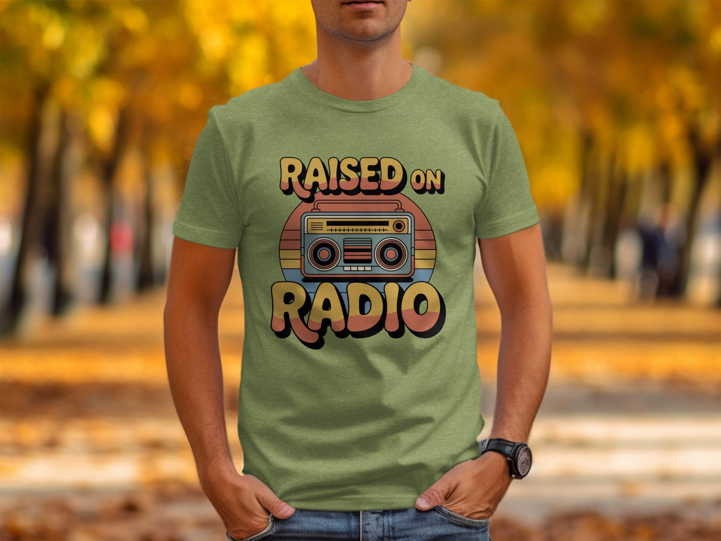 Raised on Radio Retro Boombox Graphic Design T-Shirt