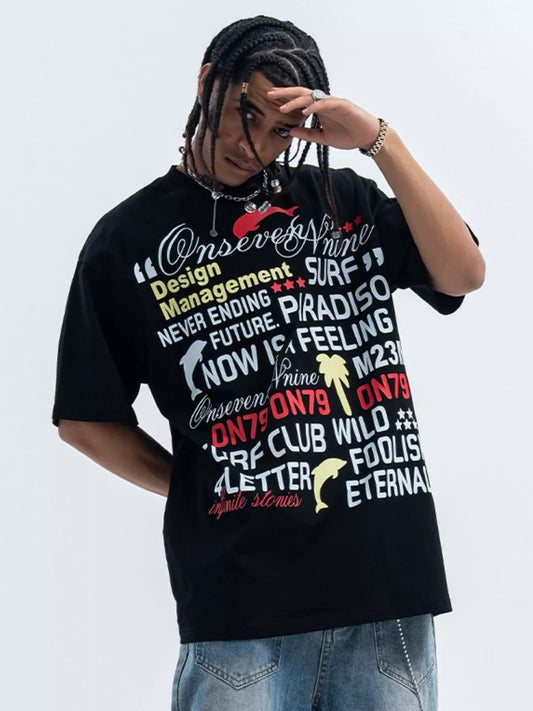 Men's Letter Round Neck Short Sleeve T-Shirt