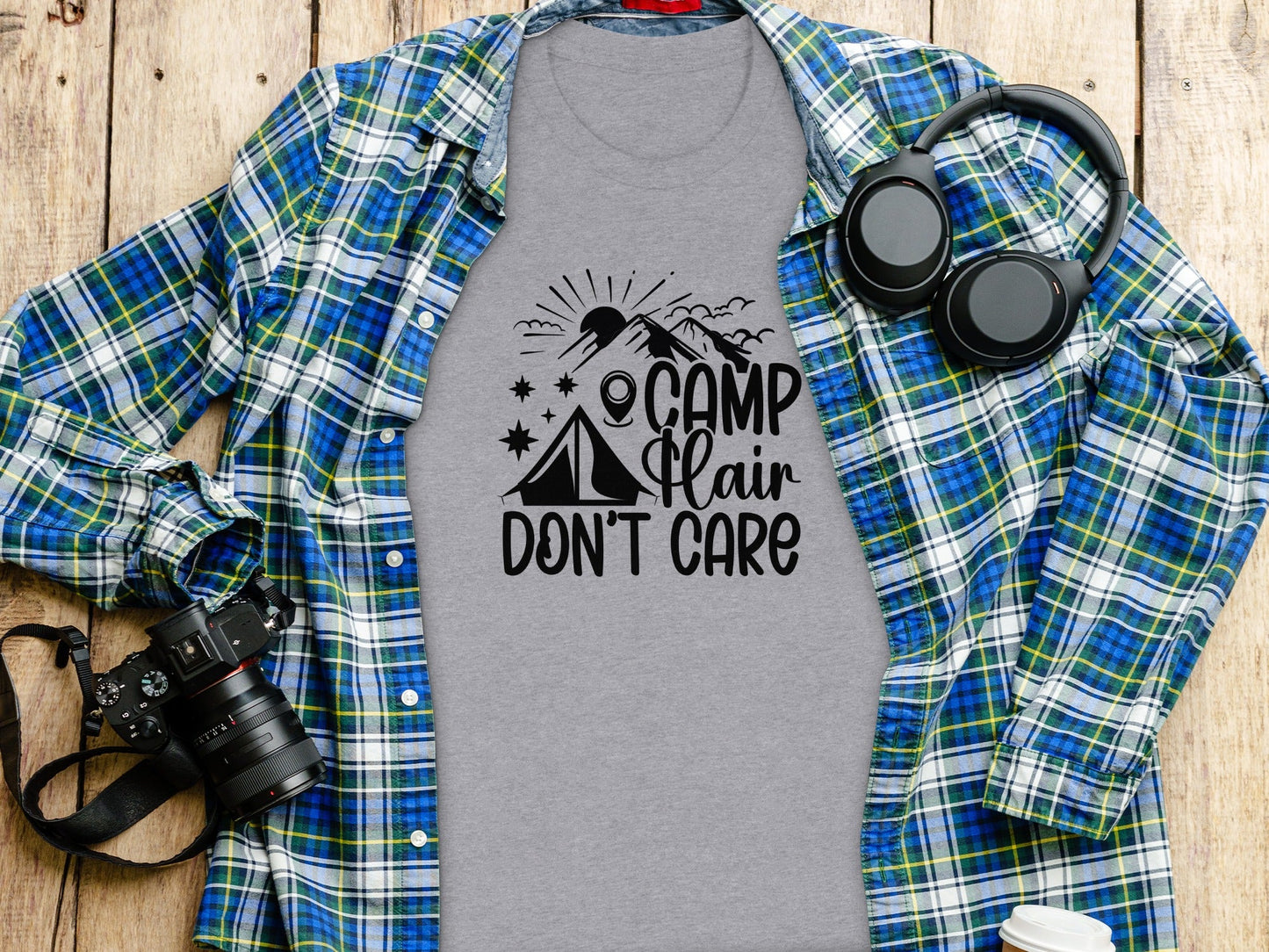 Camp Hair Dont Care with Mountain Scene Graphic T-Shirt
