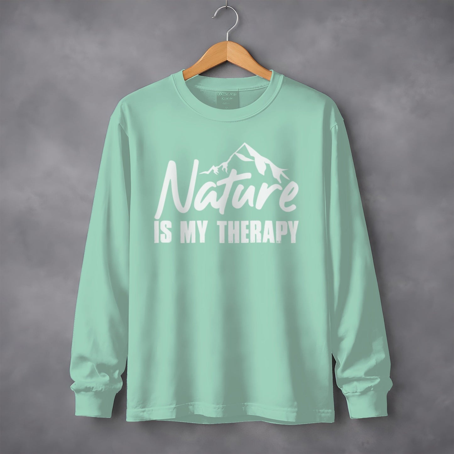 Nature Is My Therapy Mountain Graphic Text Long Sleeve T-Shirt