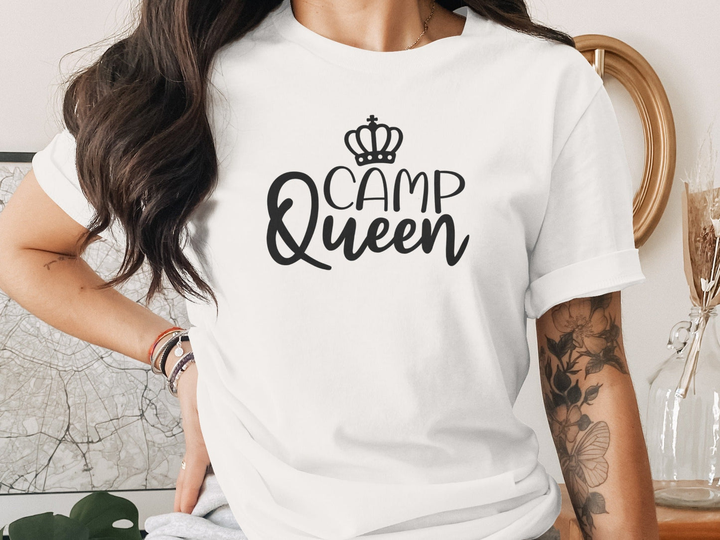 Camp Queen With Crown Graphic Camping Trip Fun T-Shirt