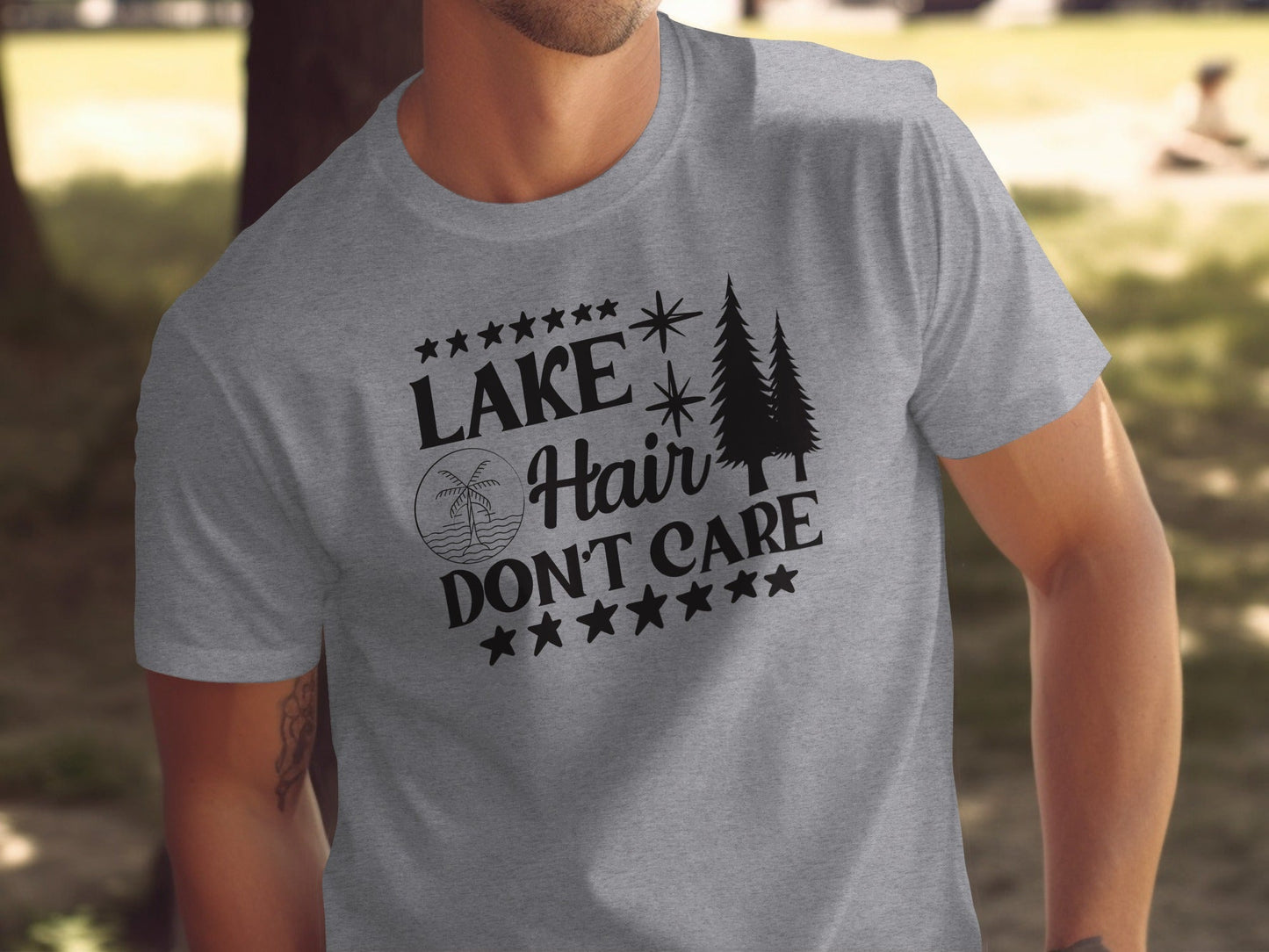 Lake with Hair Don't Care Graphic Image Printed T-Shirt
