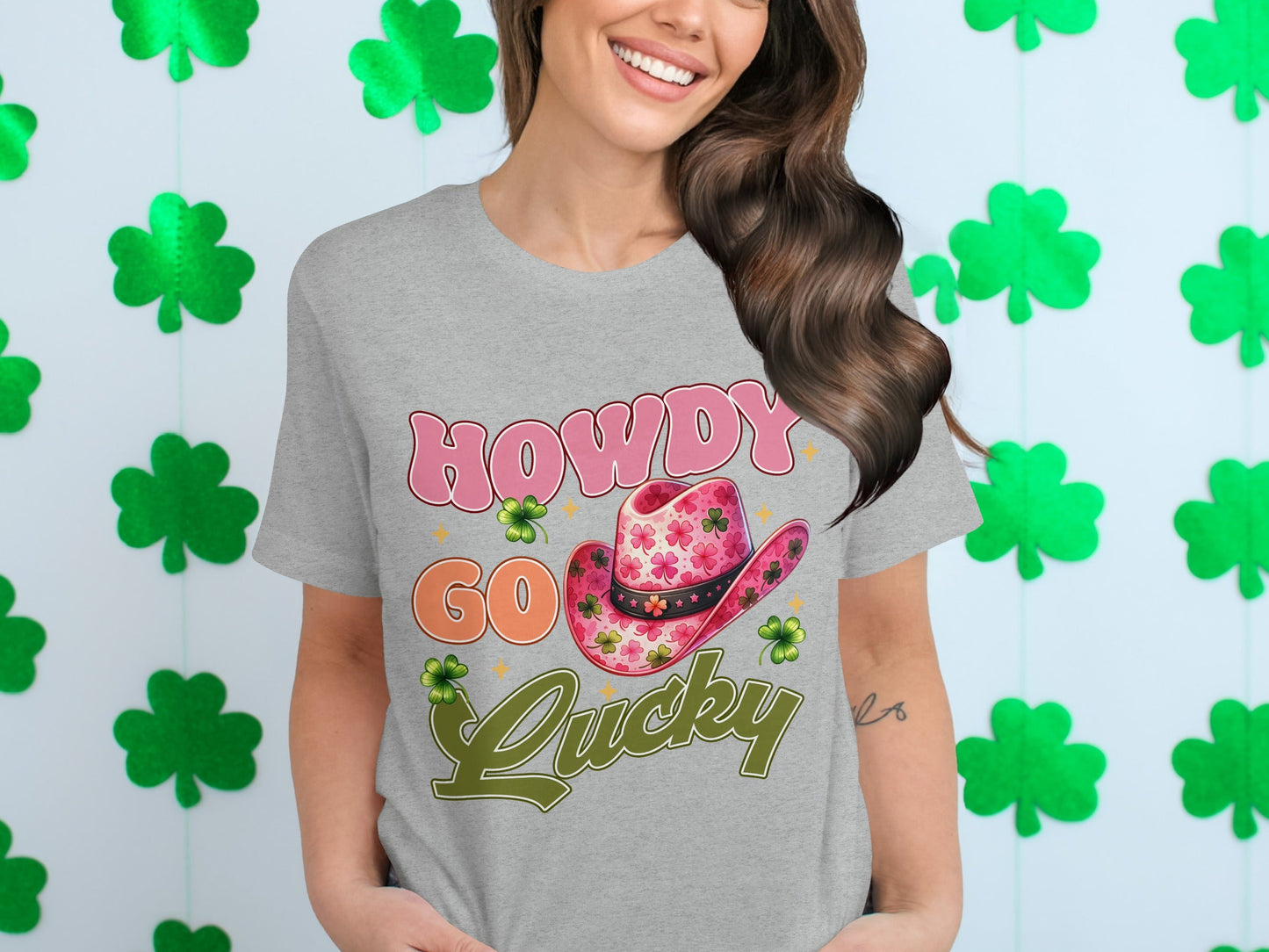Howdy Go Lucky T-Shirts, St Patricks Day, Cowboy Hat, Shamrock, Good Luck, Festive Apparel, Lucky Shirt, Irish Pride
