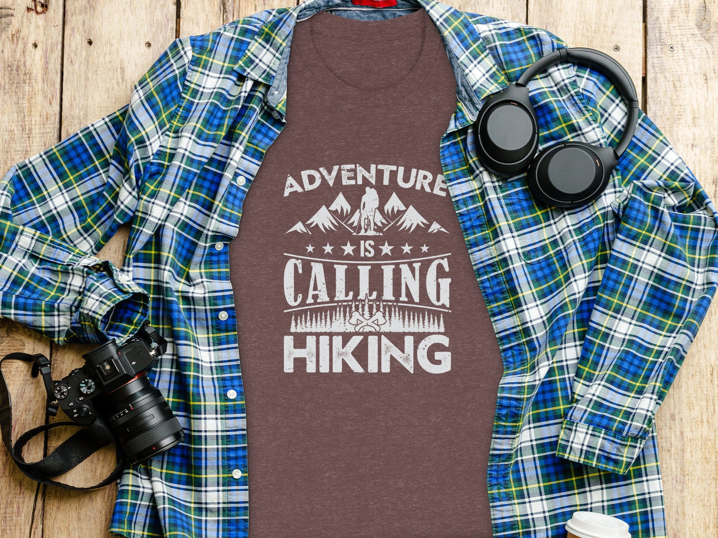 Adventure Is Calling Hiking Graphic Design T-Shirt
