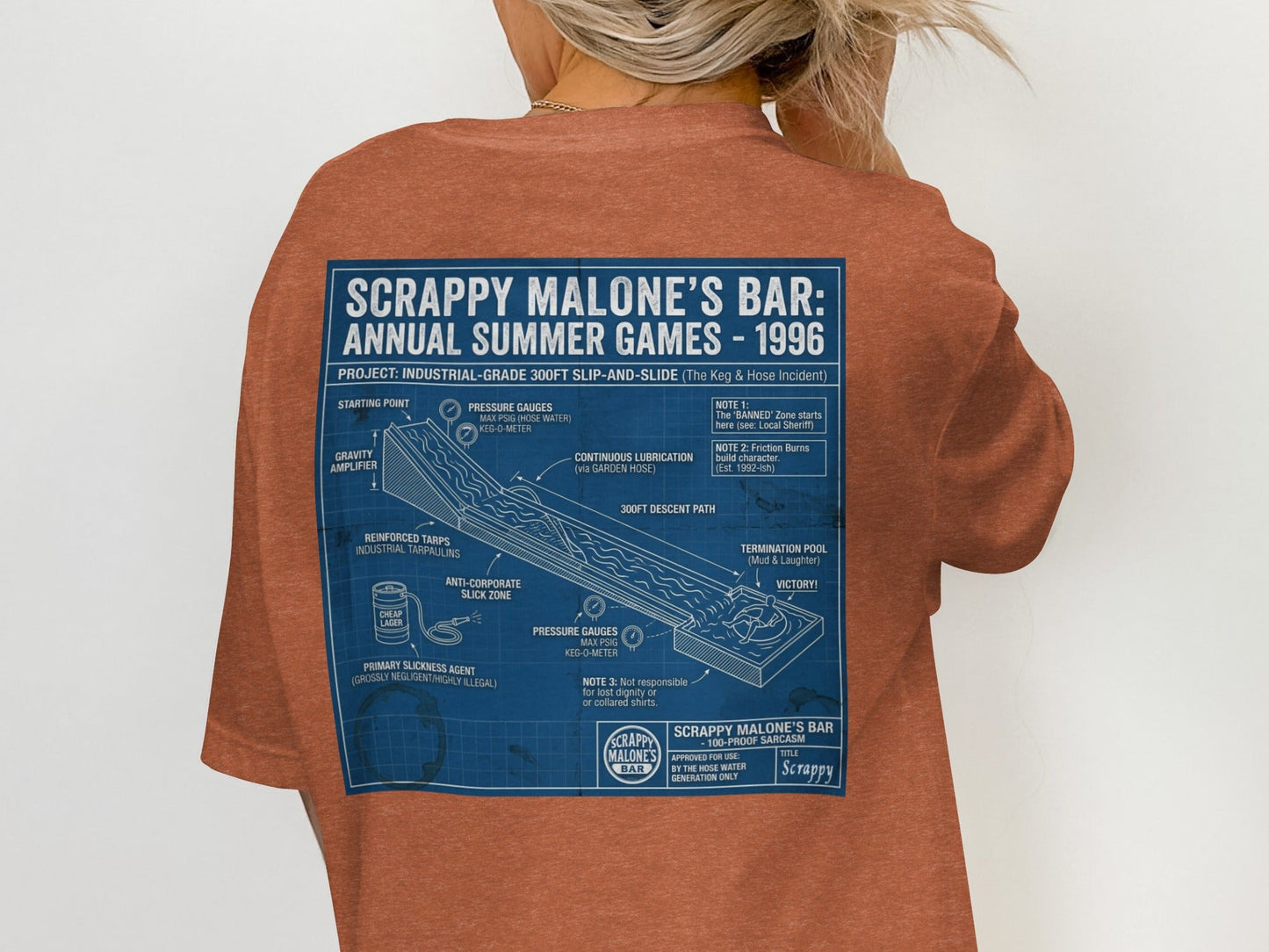 Scrappy Malone's 96 Summer Games Blueprint Tee - Retro Graphic