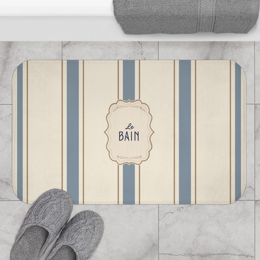 Le Bain Classic Striped Bath Mat | French Bathroom Decor, Neutral Grey-Blue  Stripes