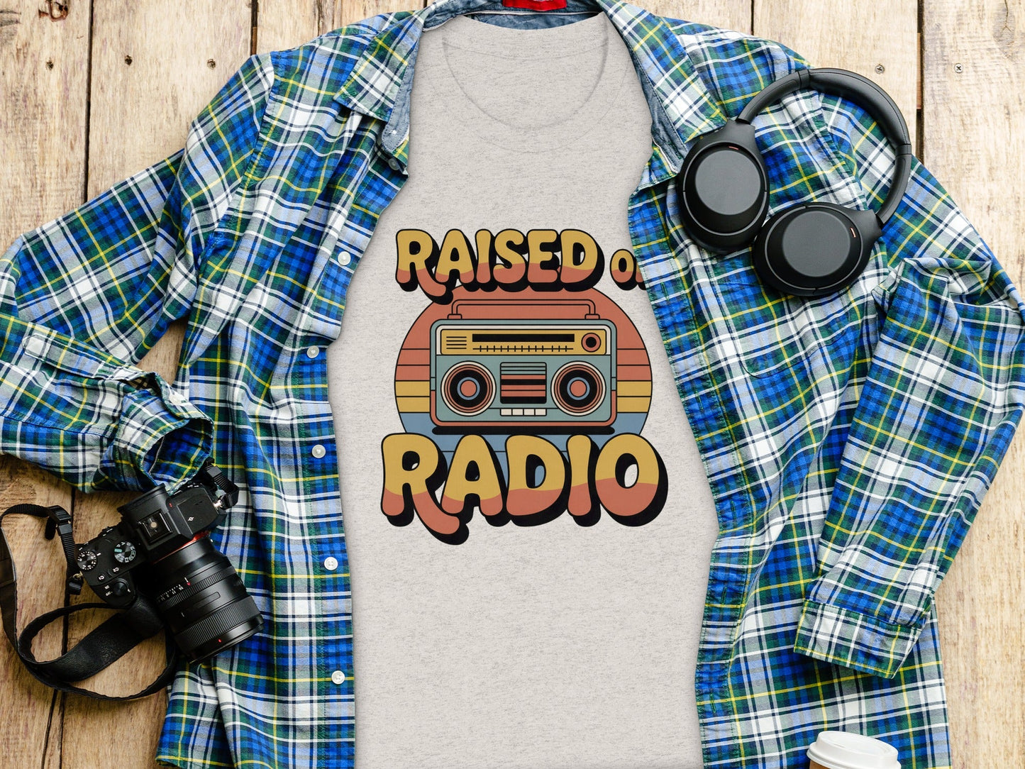 Raised on Radio Retro Boombox Graphic Design T-Shirt