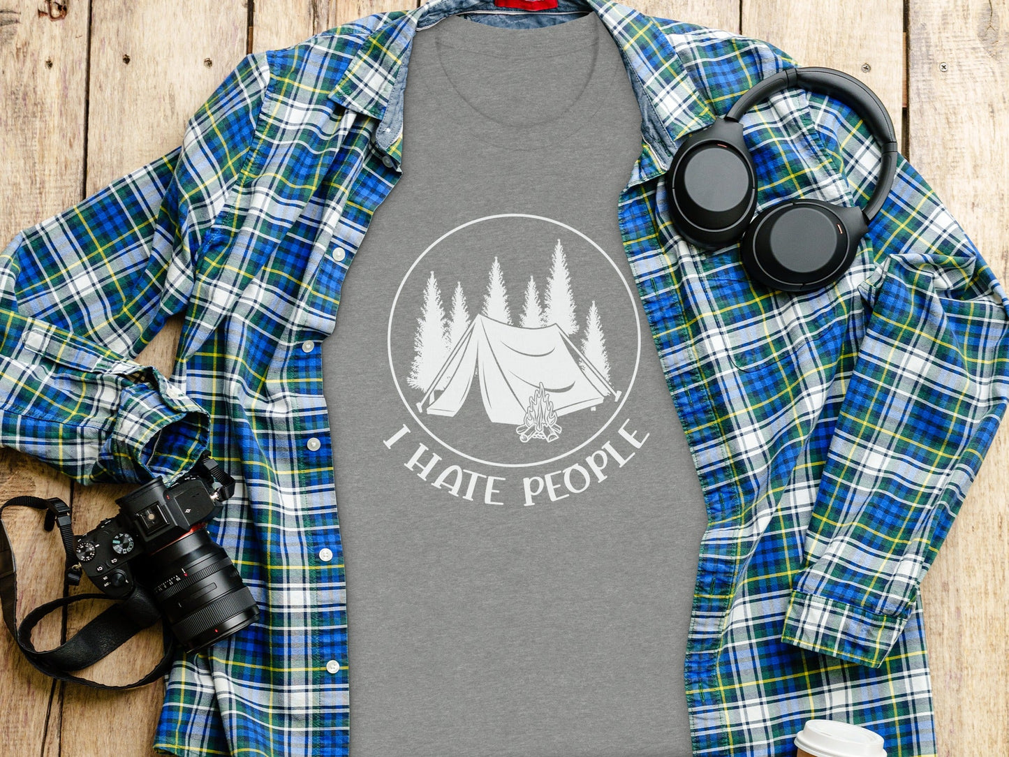 I Hate People Camping Tent Trees Graphic Illustration T-Shirt