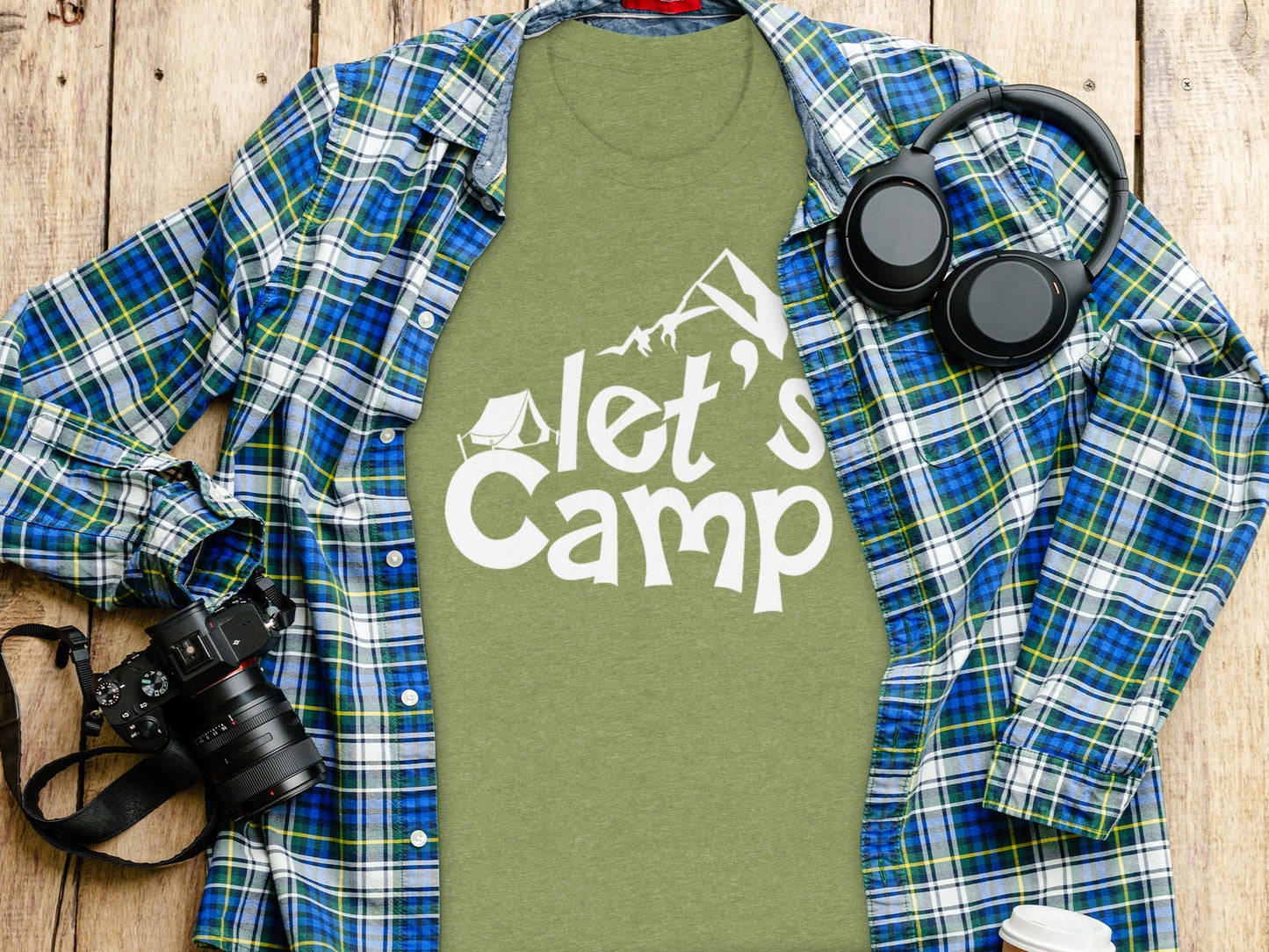Lets Camp Tent With Mountain T-Shirt