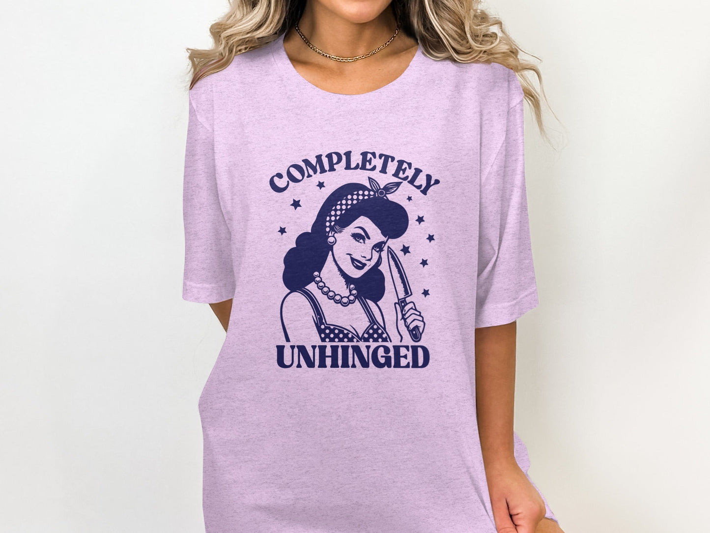 Retro Completely Unhinged Woman Holding Knife T-Shirt
