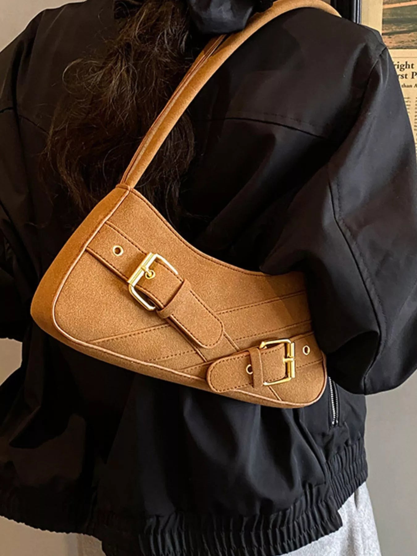 Buckle Decor Shoulder Bag