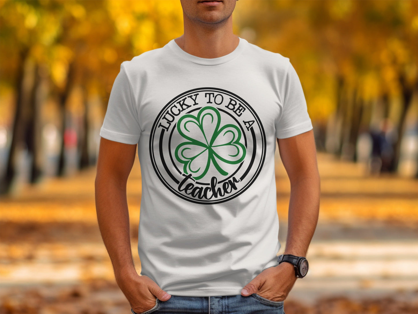 Lucky To Be A Teacher Clover St Patricks Day Circle T-Shirt