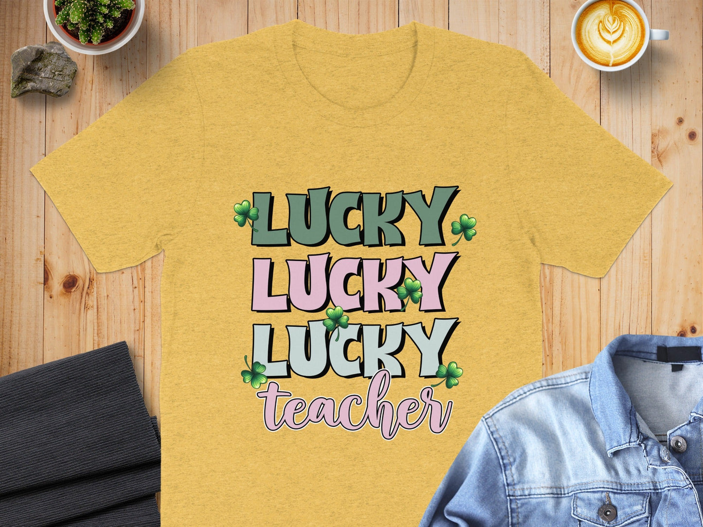Lucky Lucky Lucky Teacher with Clovers St Patricks Day T-Shirt
