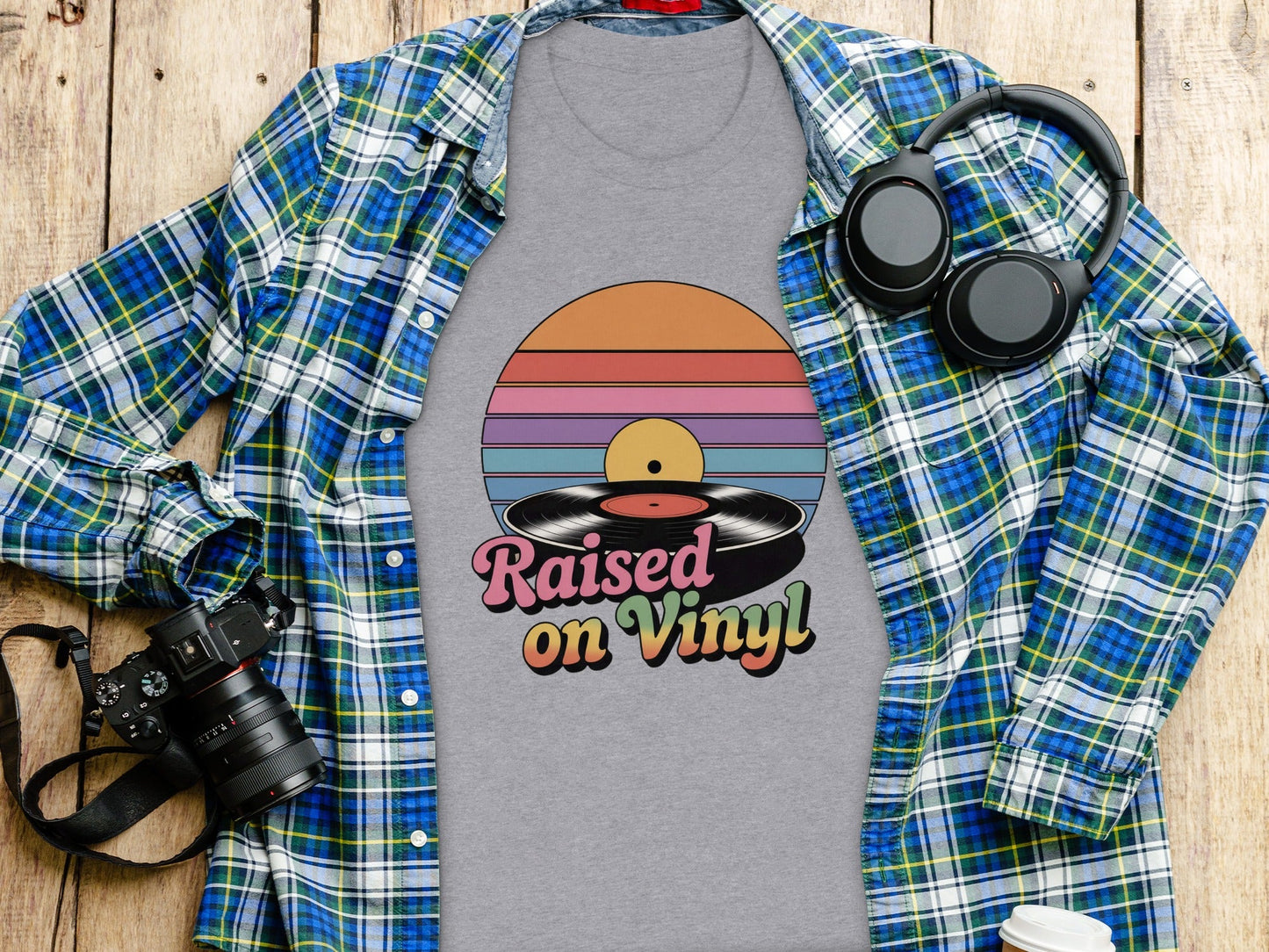 Raised On Vinyl Vintage Retro Style Design Graphic T-Shirt