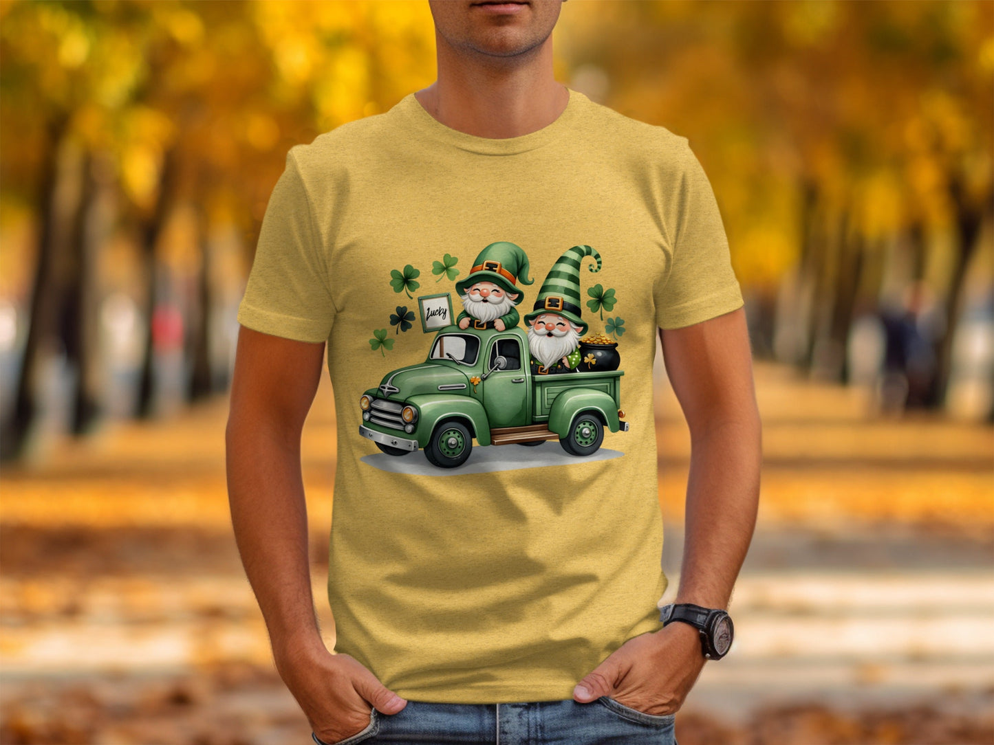 St Patricks Day T-Shirts, Lucky Gnomes, Green Truck, Four Leaf Clover, Irish, Leprechaun, Holiday, Festive, Cute