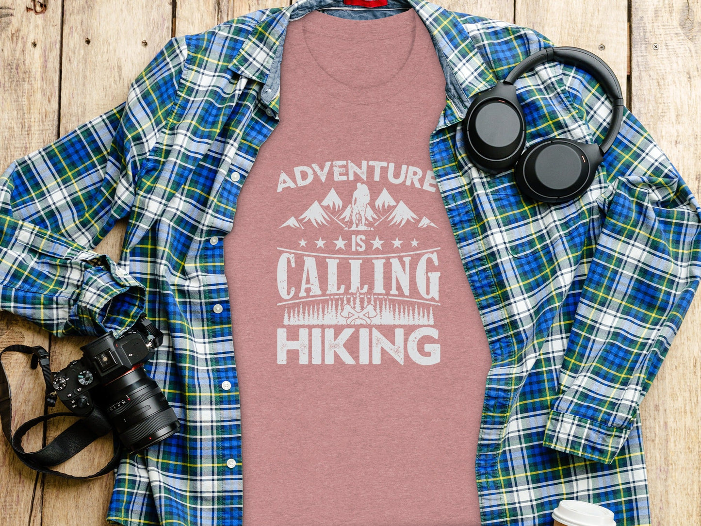 Adventure Is Calling Hiking Graphic Design T-Shirt
