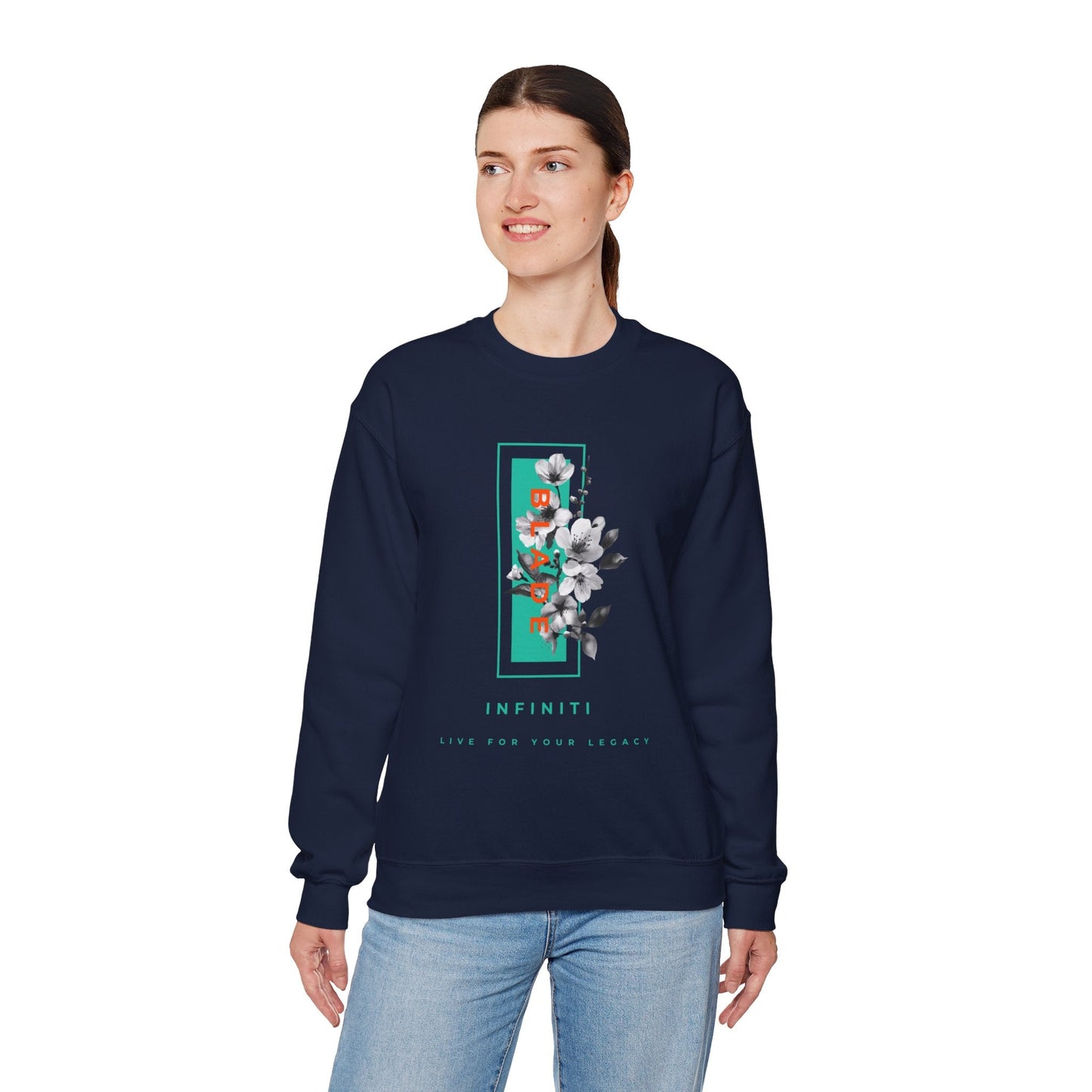 Bloom Bae Teal/Orange Floral Unisex Crewneck Sweater
