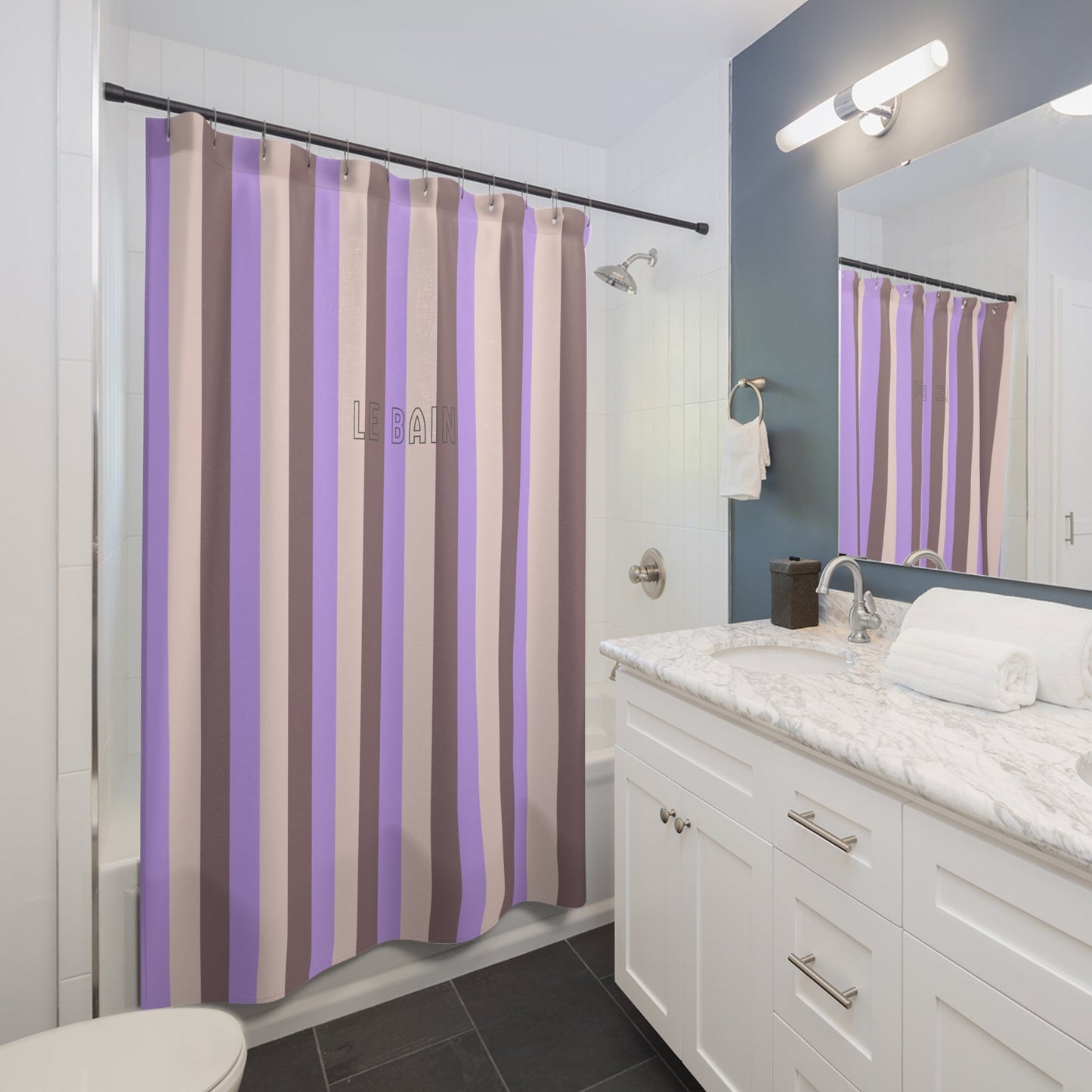 Striped 'Le Bain' Shower Curtain — Lavender & Mauve Modern Bathroom Decor
