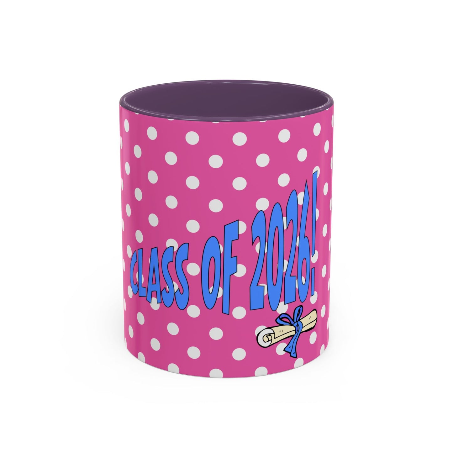 'Class of 2026' Pink Polka Dot Accent Mug, Fun Graduation Gift