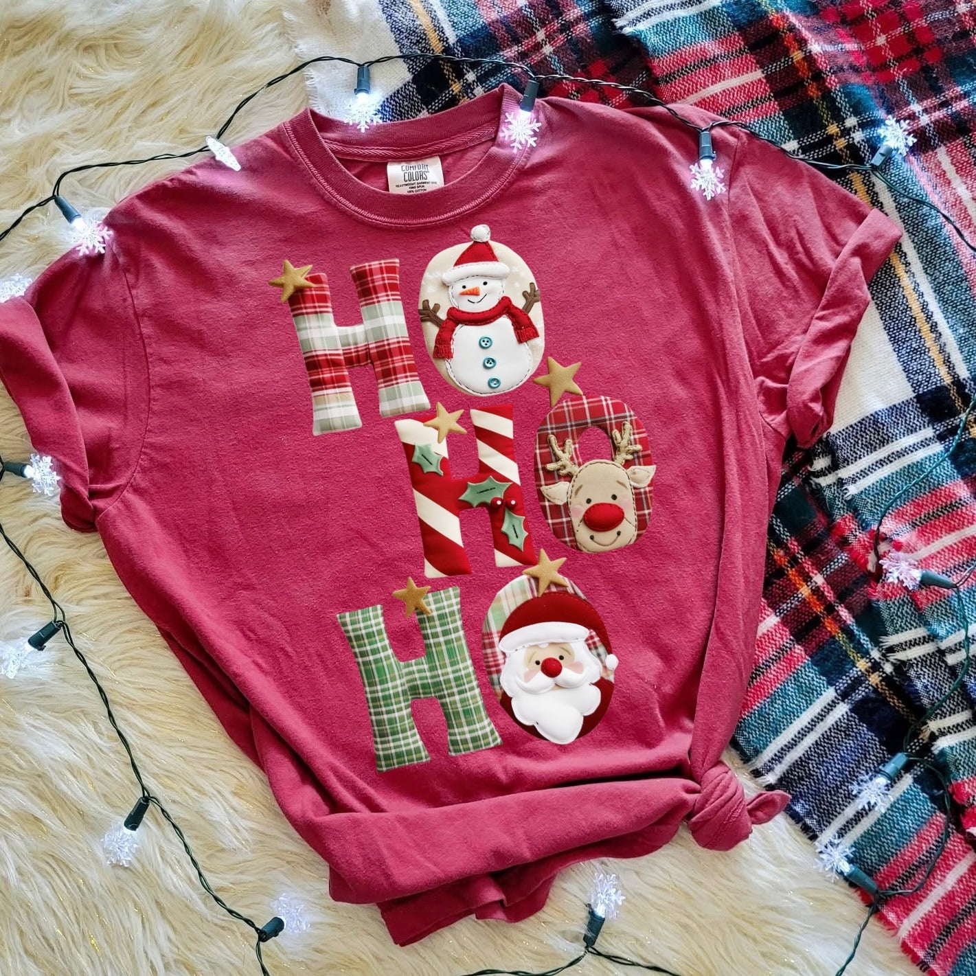 Ho Ho Ho faux fabric clear film screen print