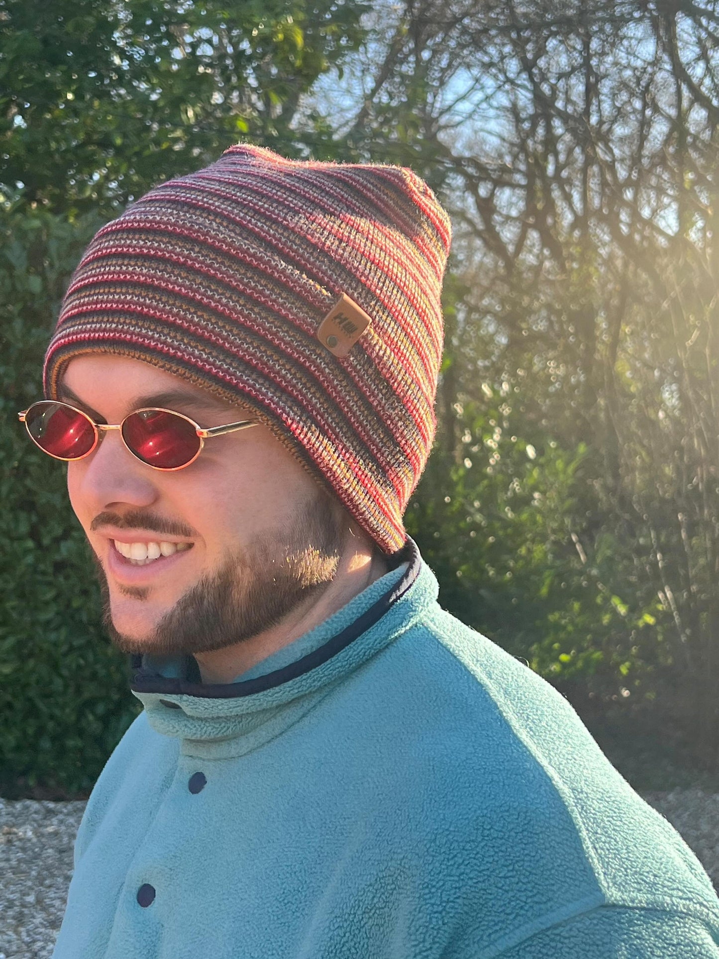 H Stitch Beanie, Multi Color Knit Winter Hat