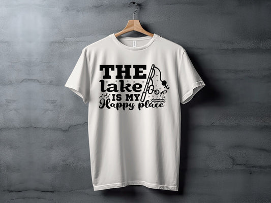 The Lake Is My Happy Place Fishing Illustration T-Shirt
