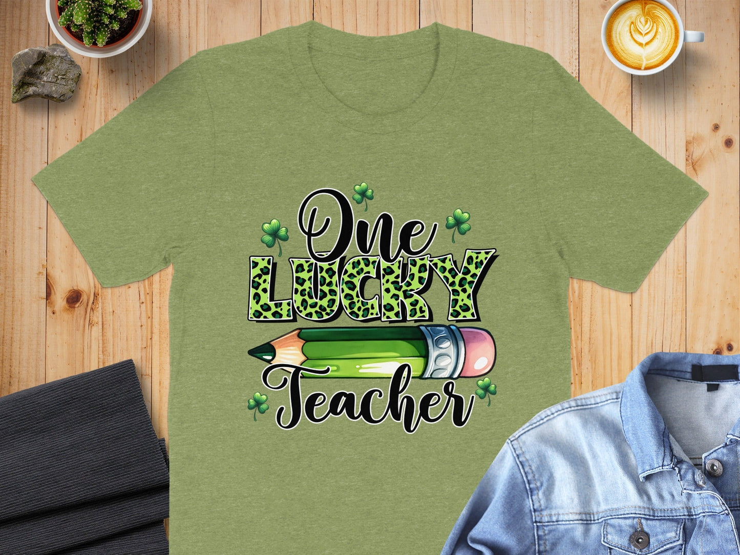 One Lucky Teacher With Pencil Illustration Design T-Shirt