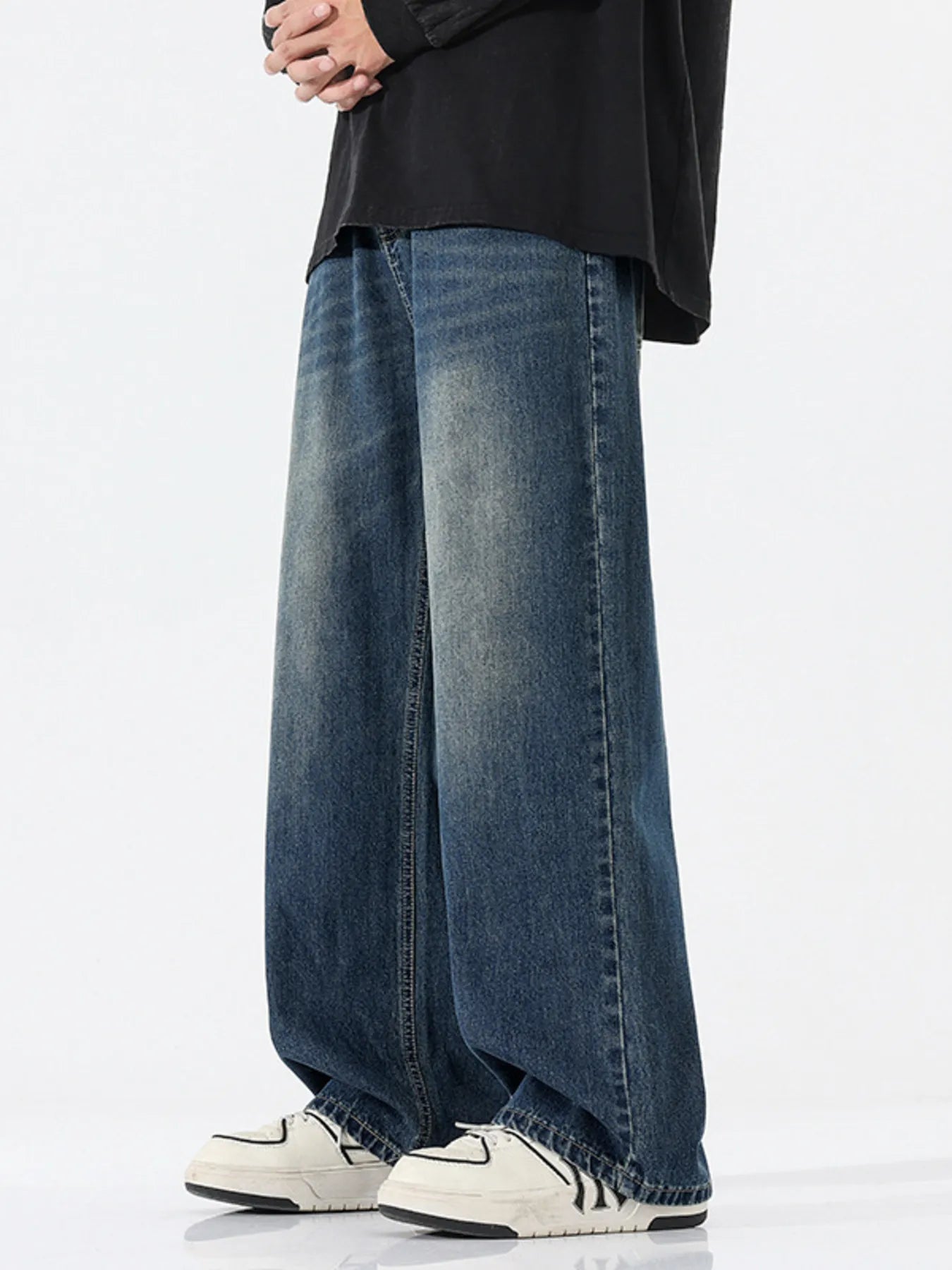 Men's Full Size Vintage Wash Wide Leg Jeans Plus Size