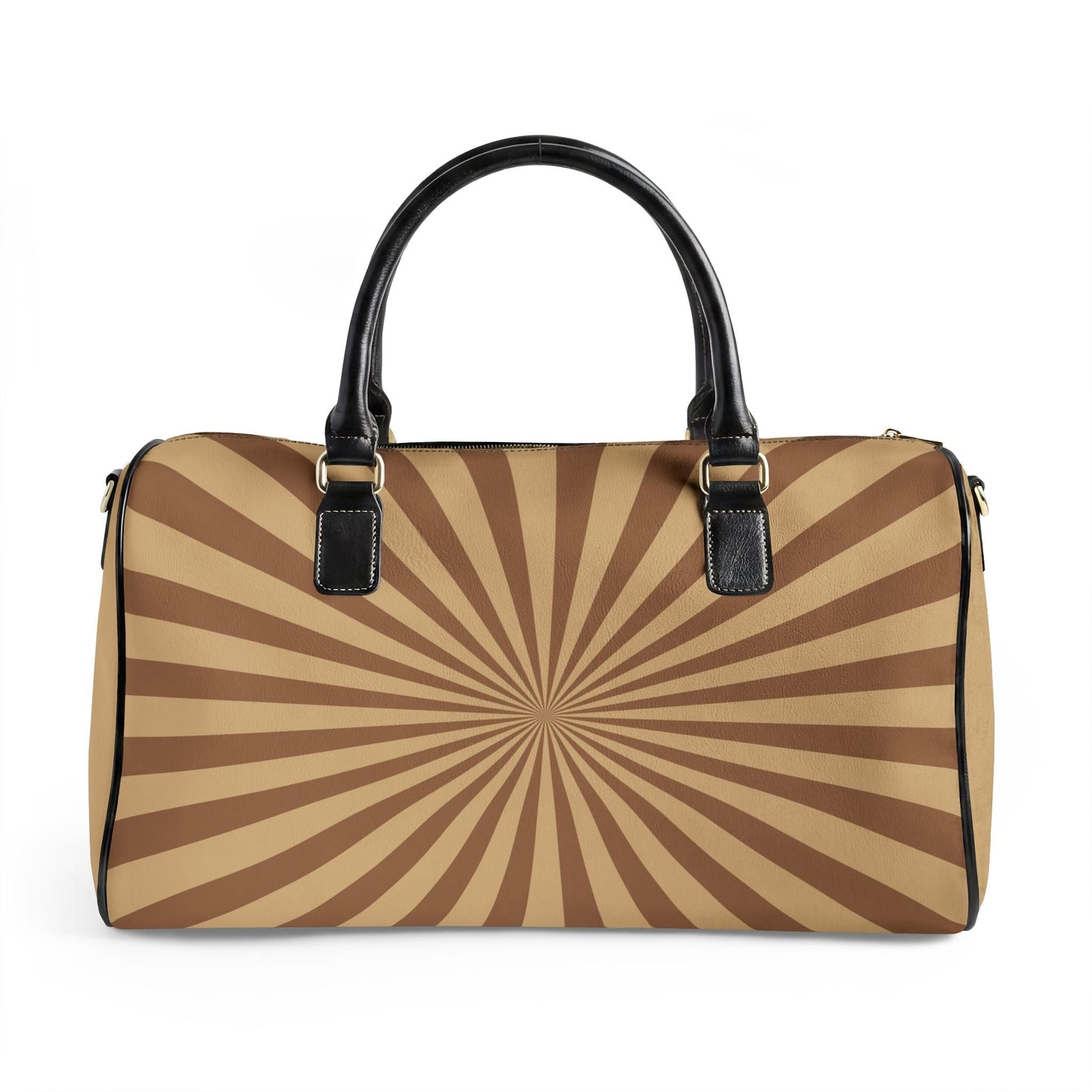 Chic Leather Travel Bag, Neutral — Retro Sunburst ‘CIAO’ Weekender Duffle