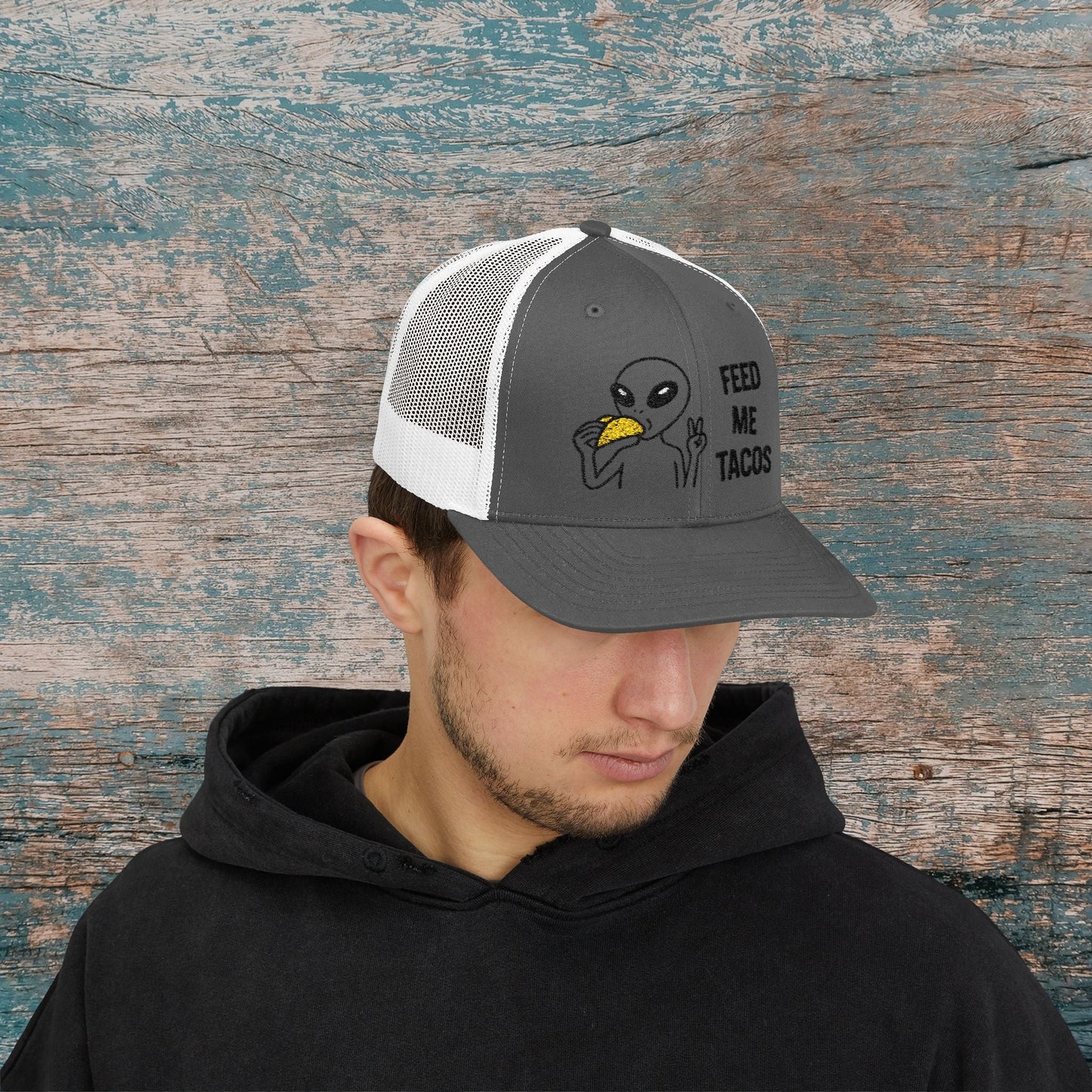 Alien Taco Lover Snapback Hat - Funny Trucker Cap for Foodies & Space Enthusiasts