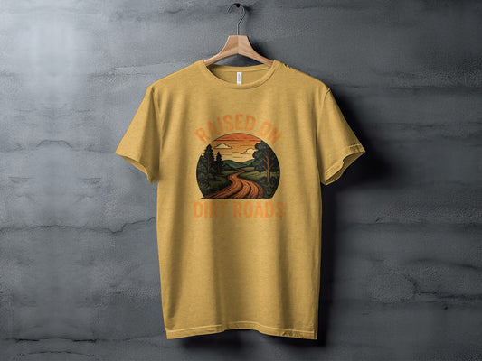 Raised On Dirt Roads Country Graphic Image Design T-Shirt