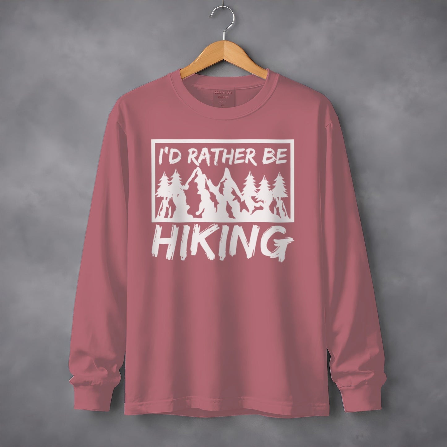 I'd Rather Be Hiking Mountain Graphic Long Sleeve T-Shirt