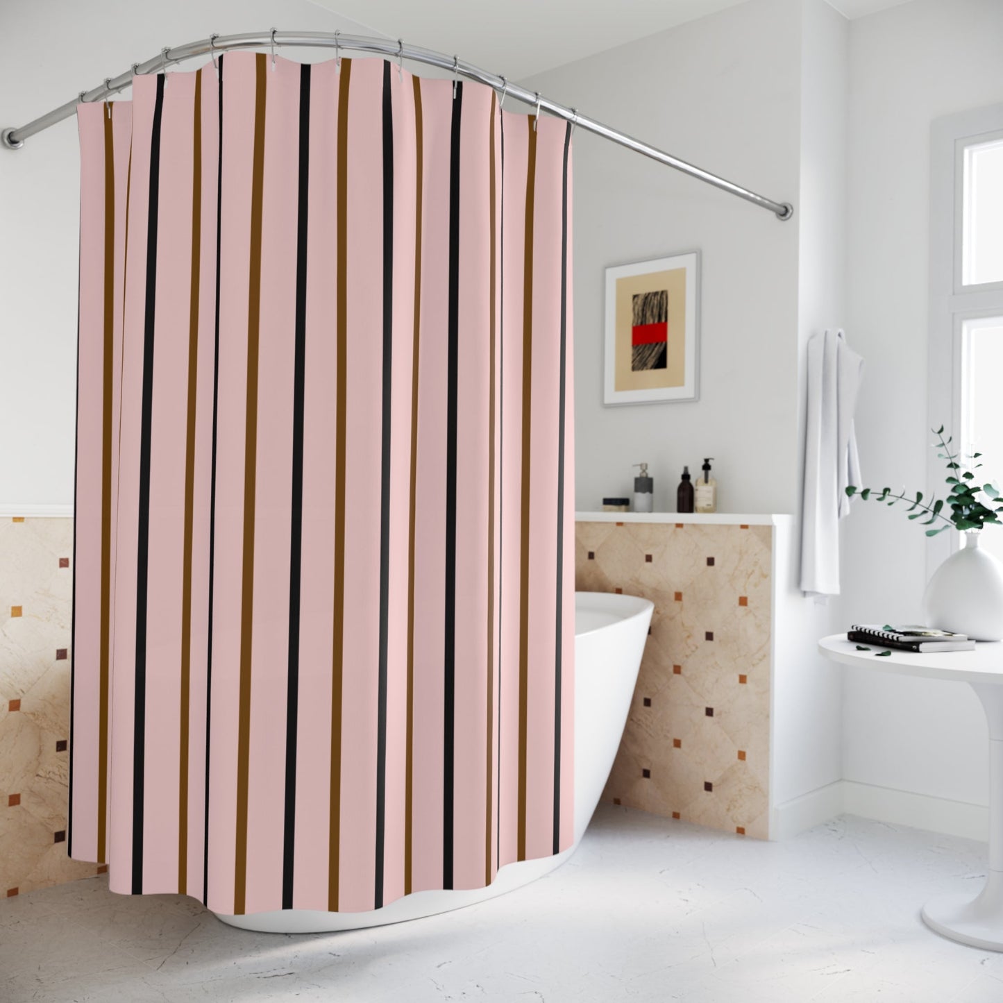 Sophisticated Pink Striped Shower Curtain — Modern Bath Accents