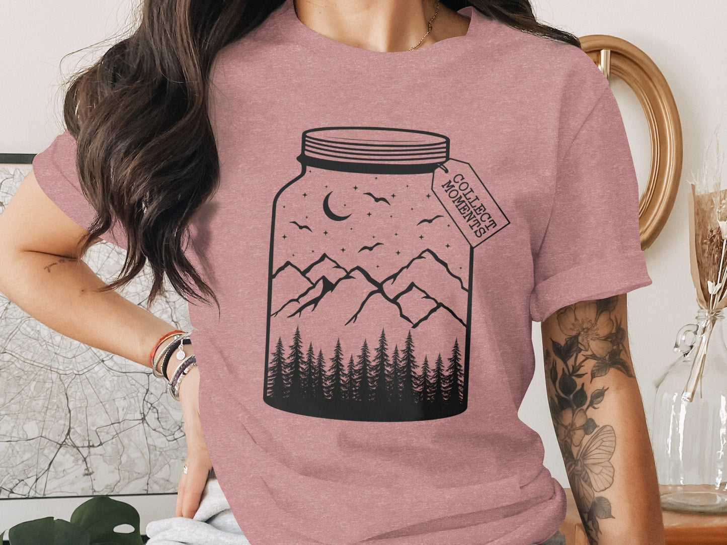 Collect Moments Jar with Mountains Scene Design T-Shirt