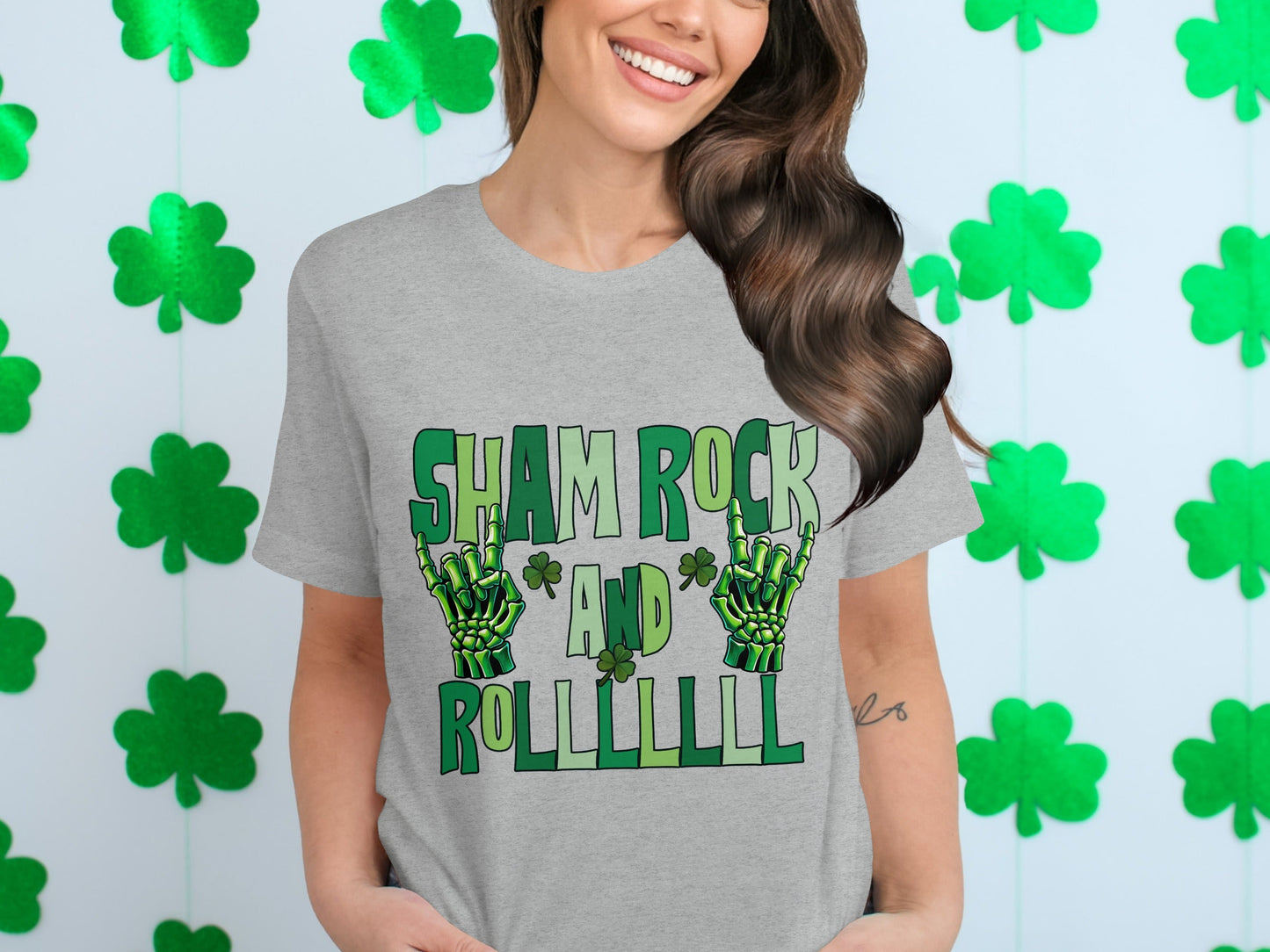 Shamrock and Roll T-Shirt, St Patricks Day T-Shirt, Skeleton Hand T-Shirt, Lucky Clover T-Shirt, Irish T-Shirt, Funny St Patricks Day