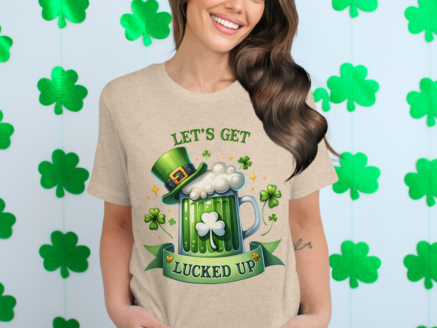 Lets Get Lucked Up T-Shirts, St Patricks Day Apparel, Irish Beer Mug, Clover Graphic Tee, Good Luck Shirts, Holiday T-Shirt, Festive Outfit