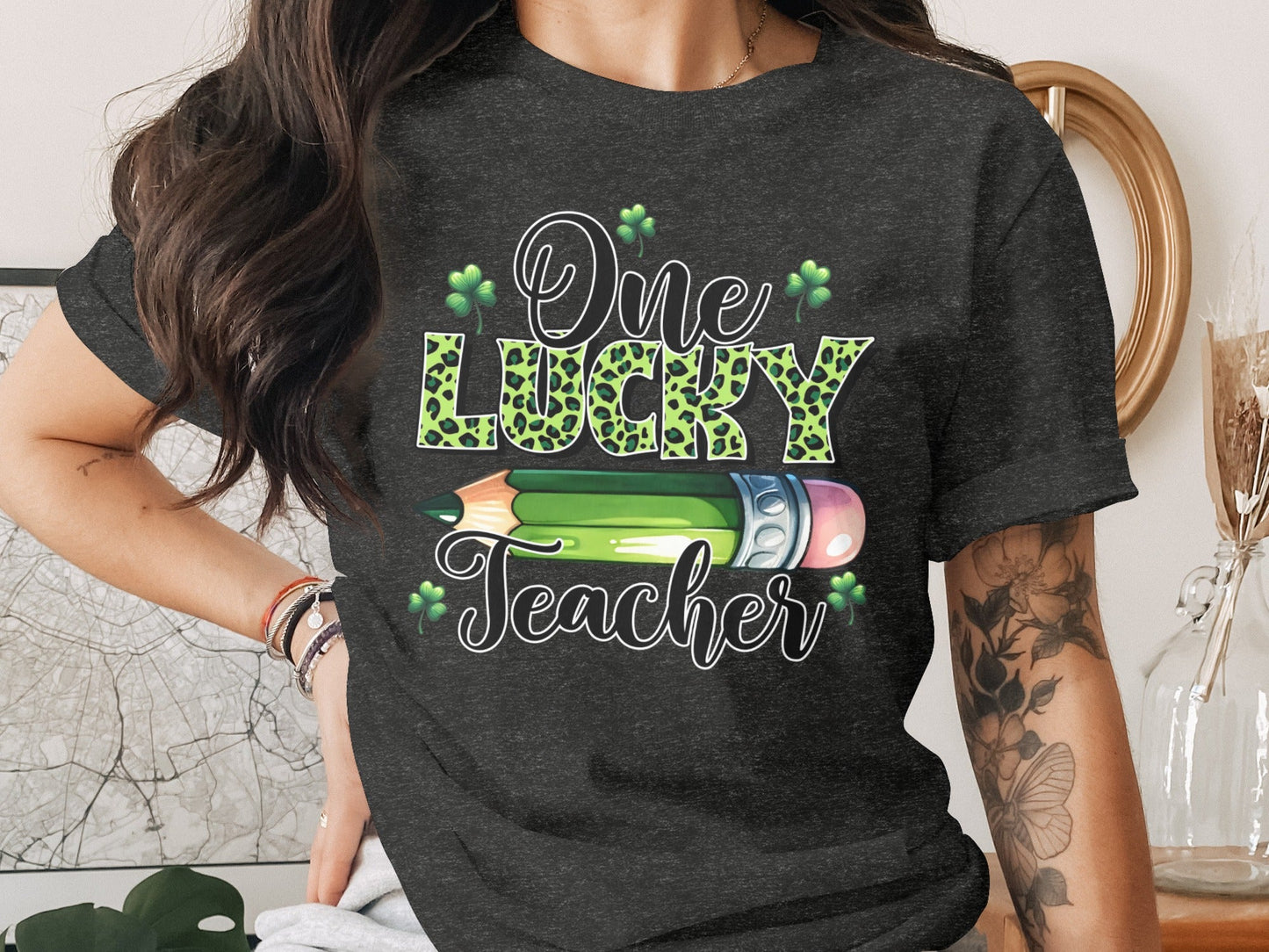 One Lucky Teacher With Pencil Illustration Design T-Shirt