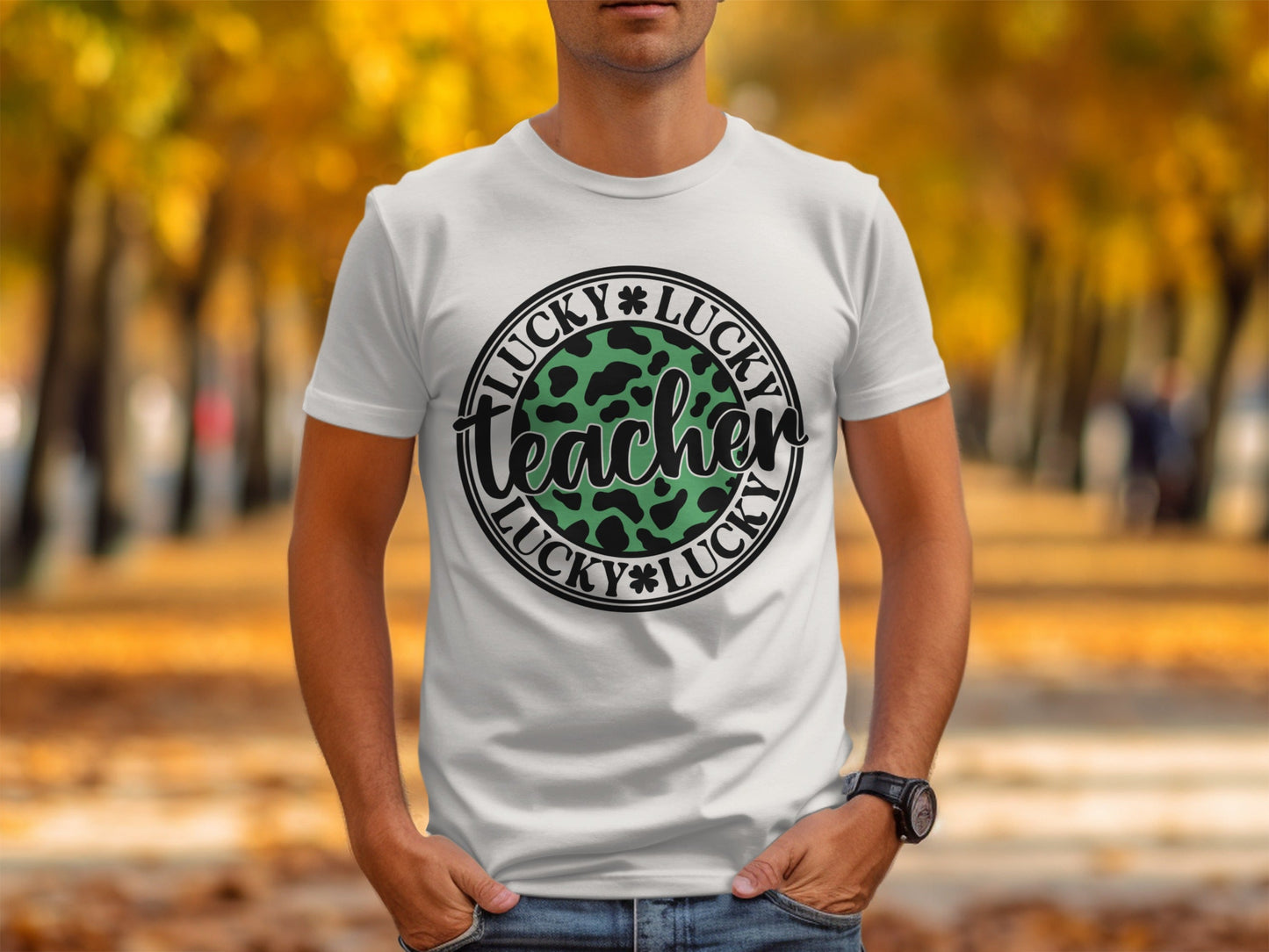 Lucky Teacher St Patricks Day Design With Clover Accent T-Shirt