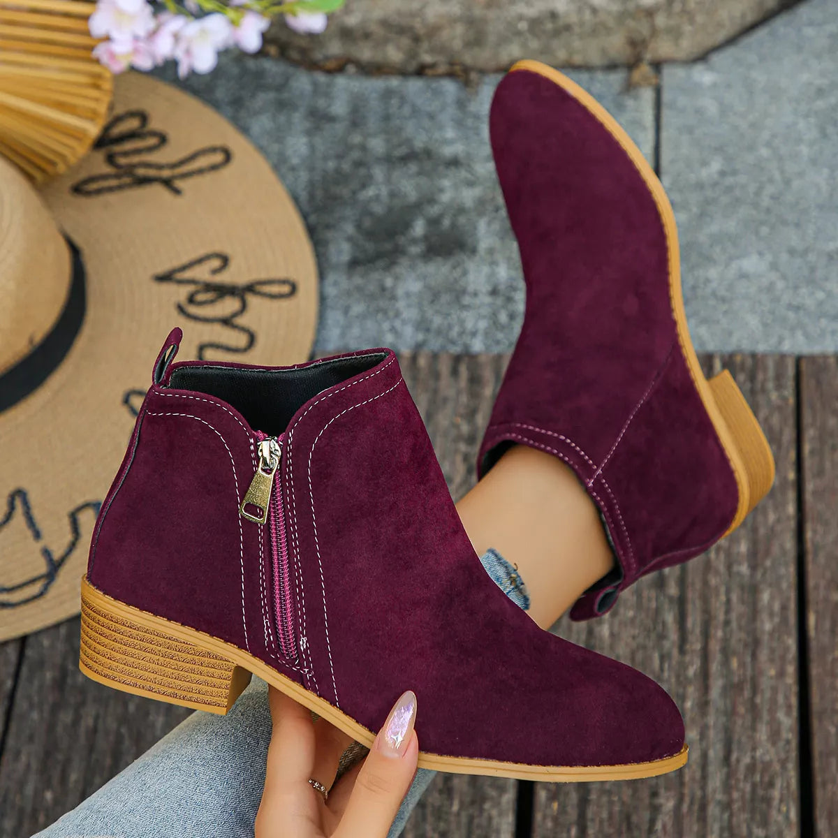 Point Toe Block Heels Boots