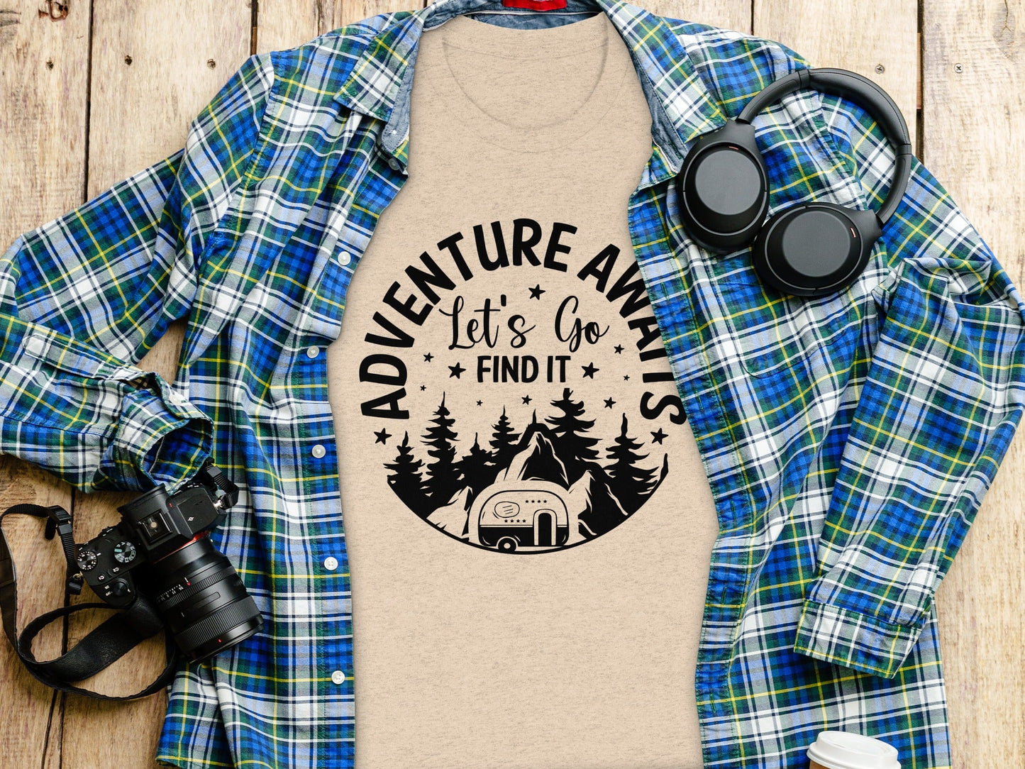 Adventure Awaits Let's Go Find It Silhouette Camper T-Shirt