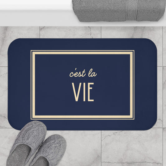 C'est la vie Bath Mat, Grey Blue | Chic Bathroom Decor