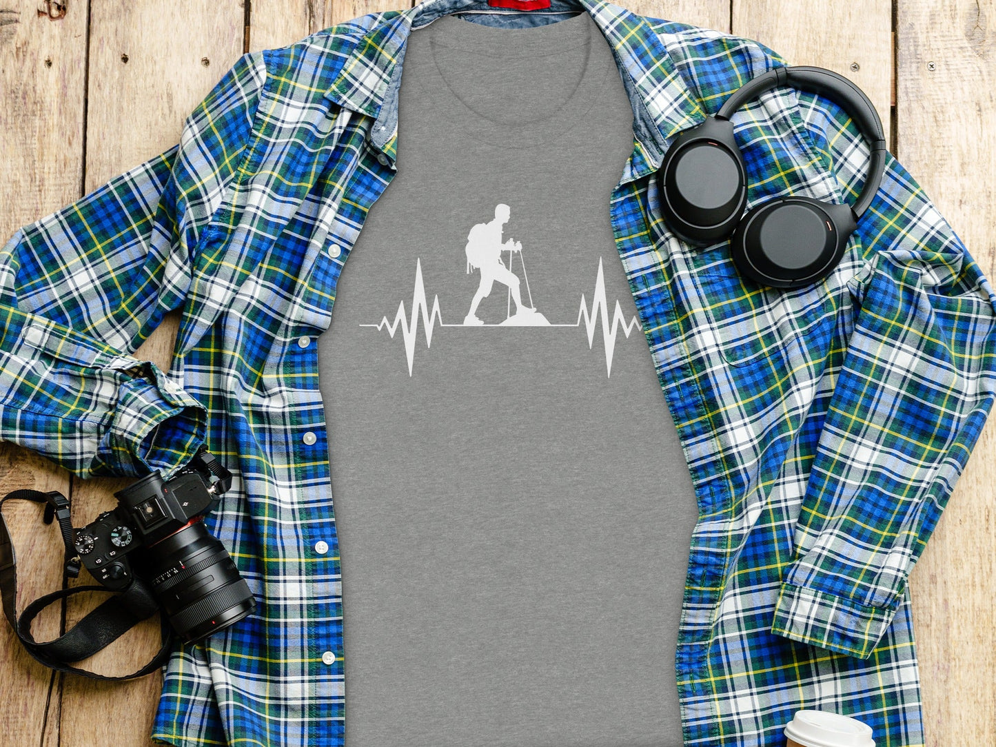 Hiking Heartbeat Outdoors Graphic Design Print T-Shirt